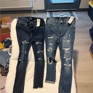 Hollister Dark and Light Blue Distressed Skinny Jeans